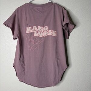 Pebby Forevee Hang Loose Smiley Face Graphic T-Shirt Mauve Purple Medium